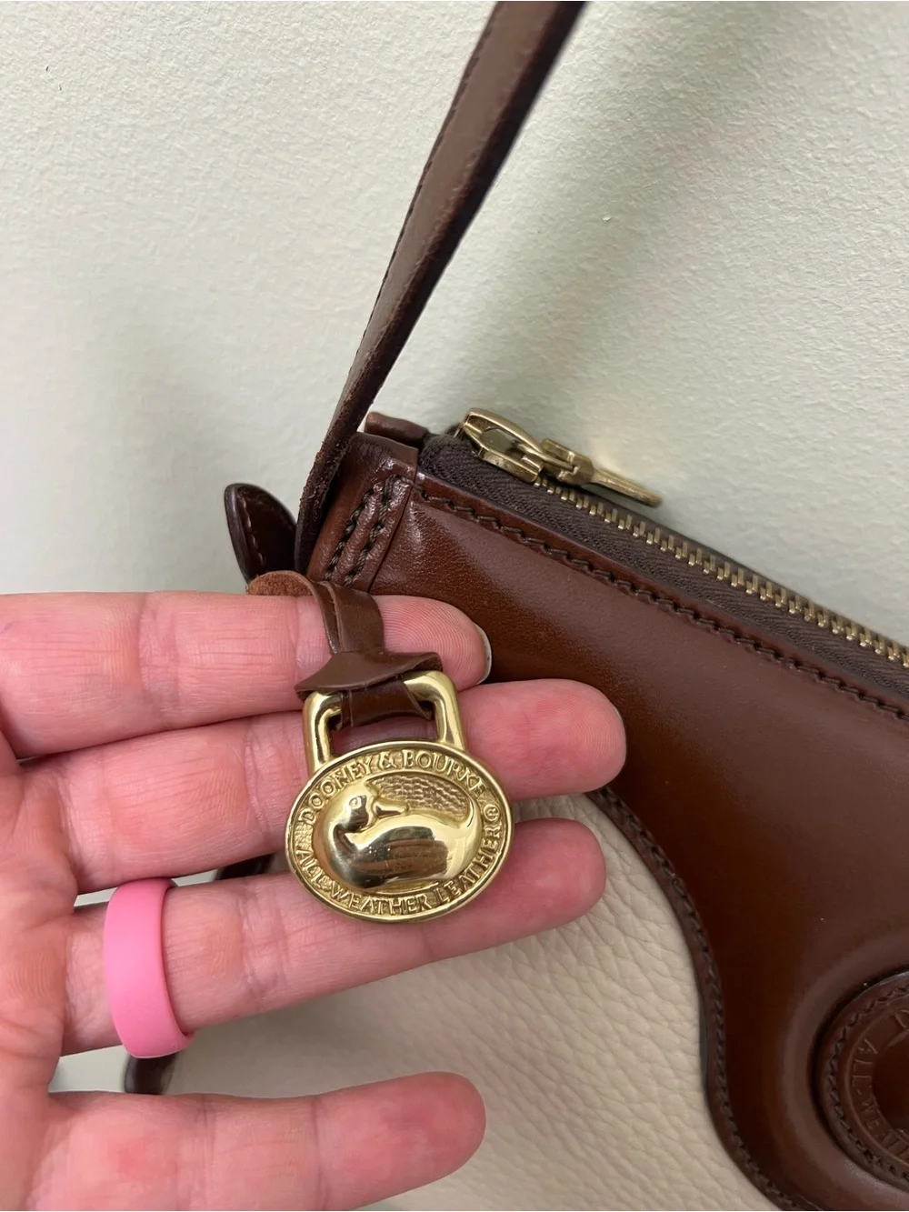 Vintage Dooney & Bourke Cream and Brown Leather Crossbody Bag